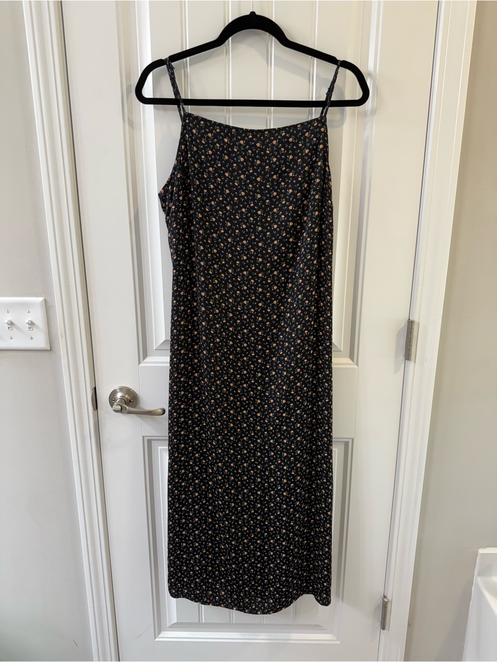 American Eagle Black Floral Midi Slip Dress Cutout Back Size XL